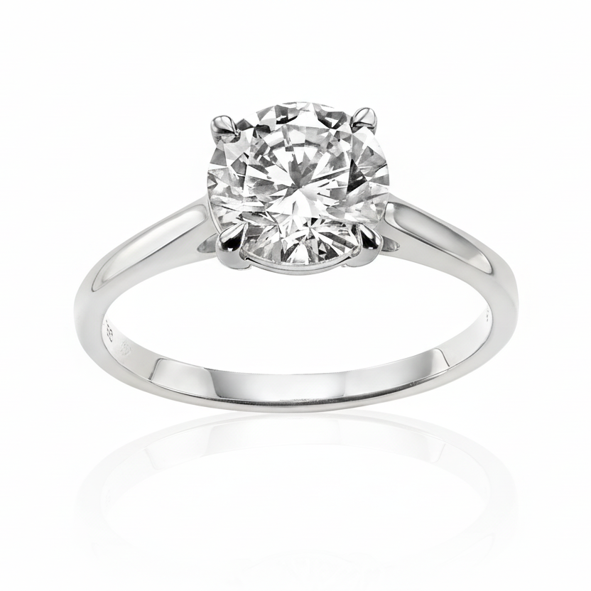 טבעת סוליטר משובצת יהלום מעבדה - עגול