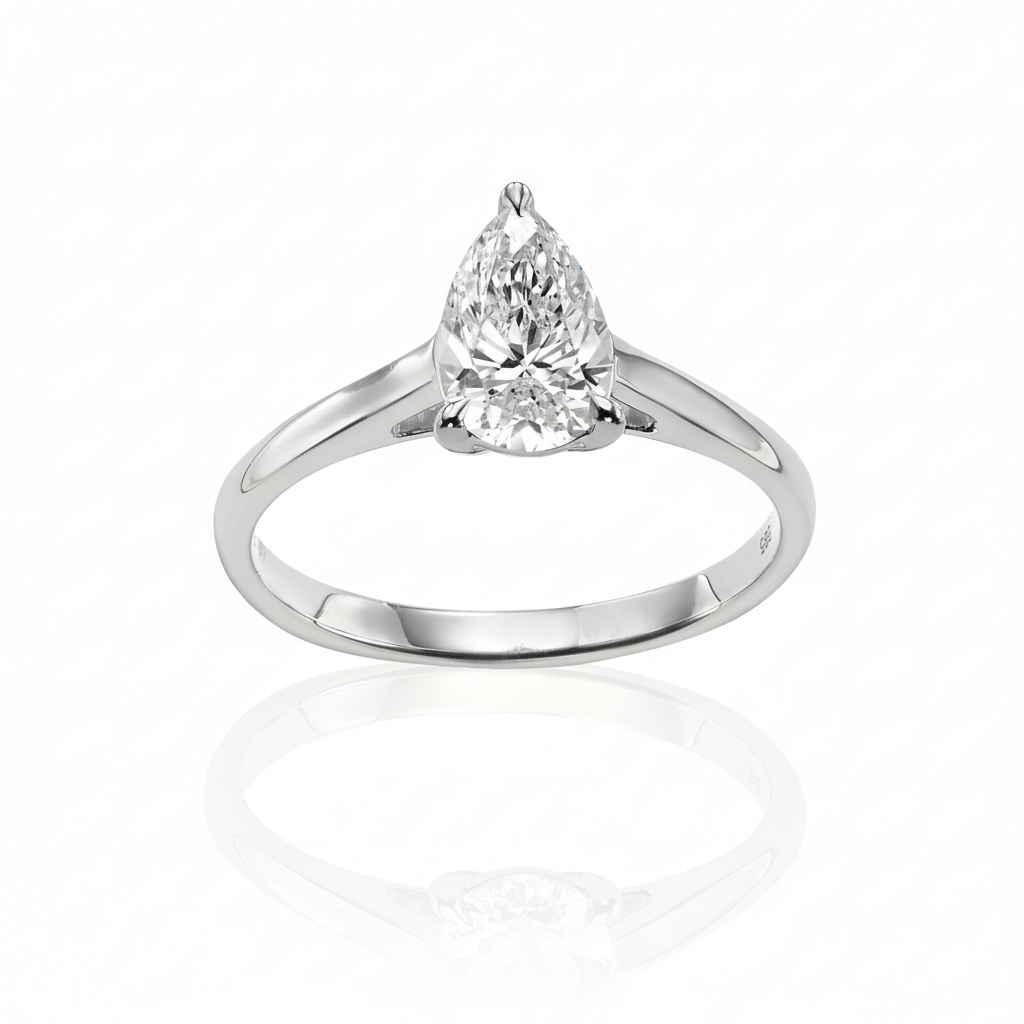 טבעת סוליטר משובצת יהלום מעבדה - טיפה