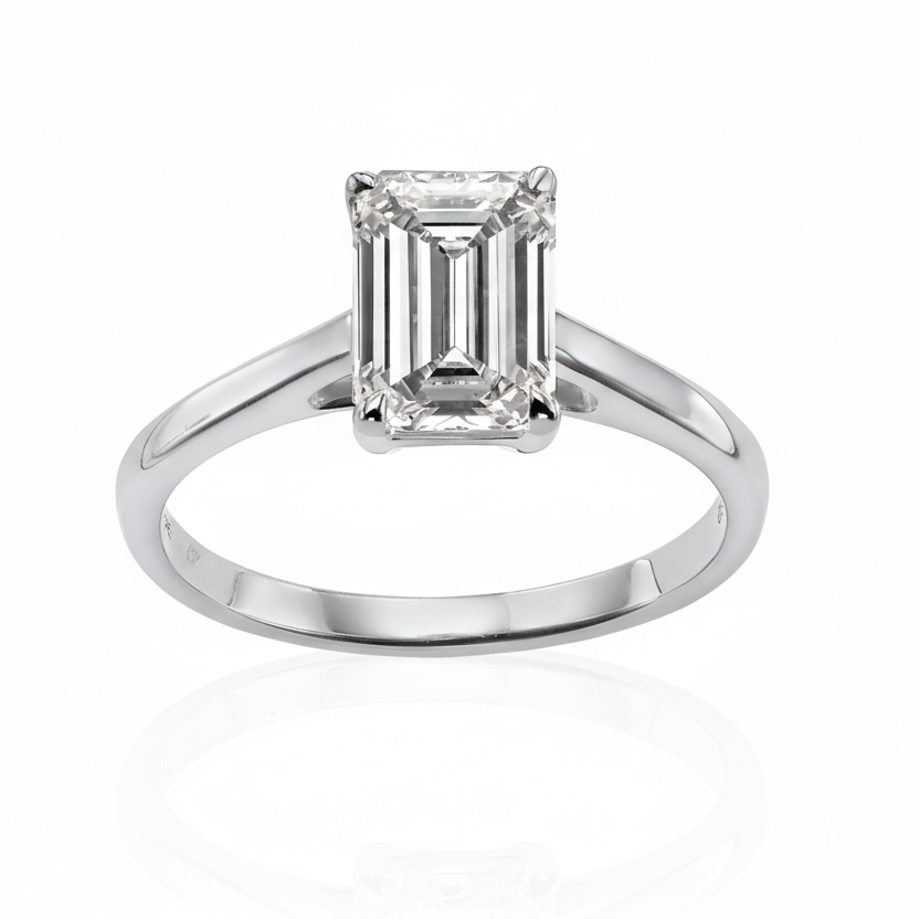 טבעת סוליטר משובצת יהלום מעבדה - אמרלד