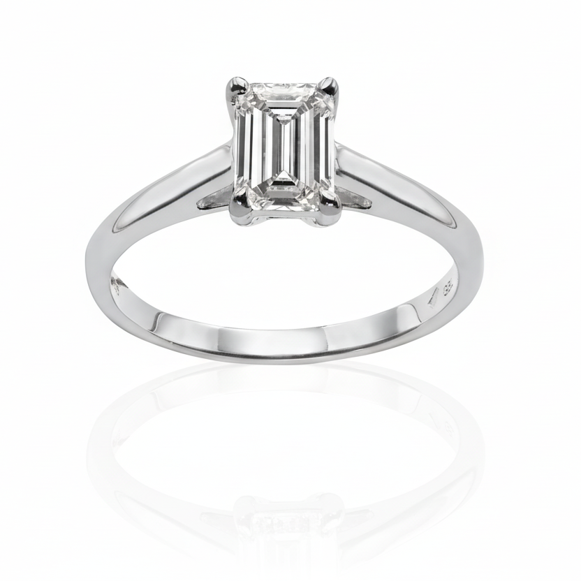 טבעת סוליטר משובצת יהלום מעבדה - אמרלד